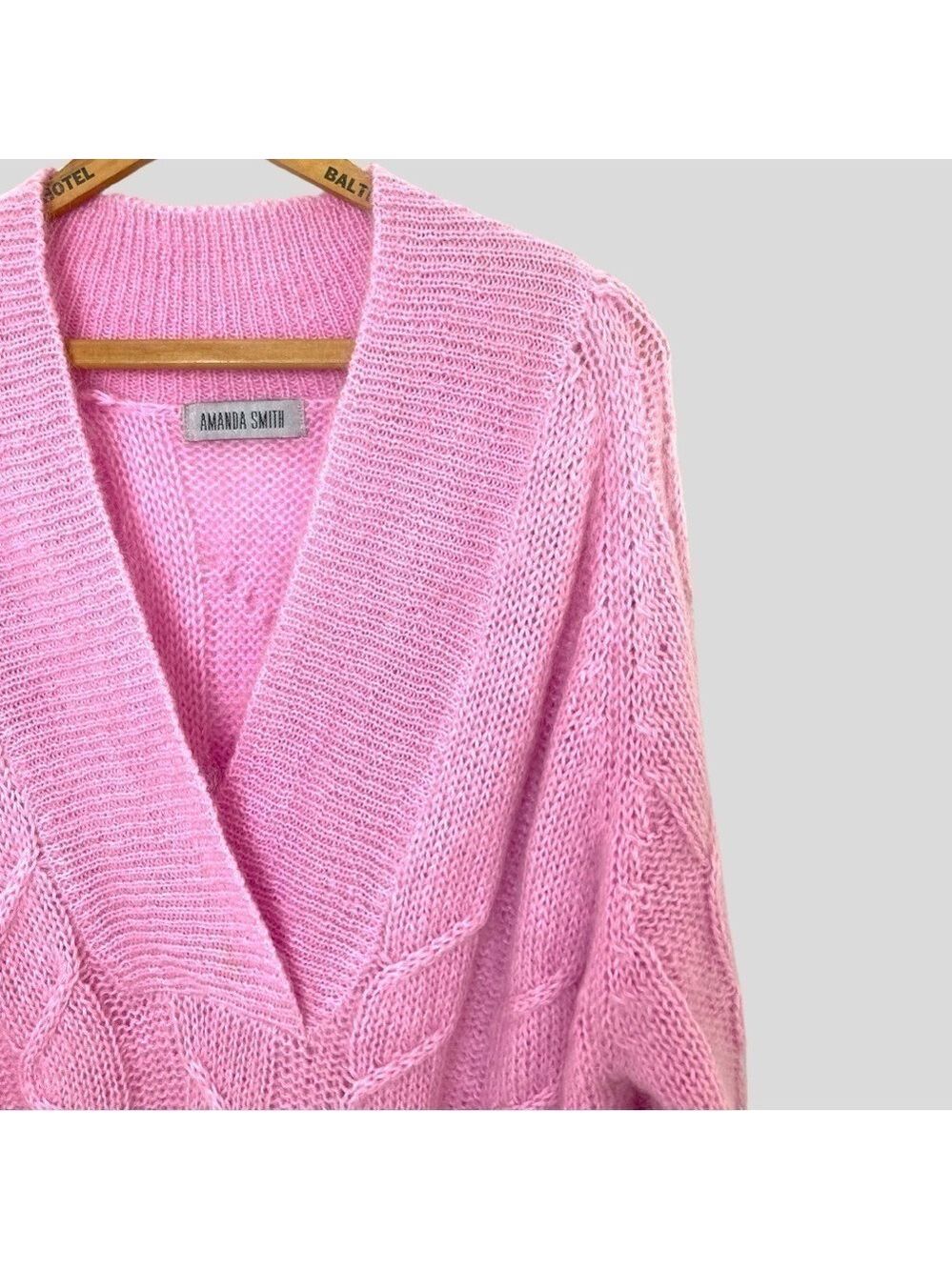 Amanda Smith Coquette Soft Girl Cloud Luxe Pink Mohair Sweater L Cable Knit - Picture 4 of 7